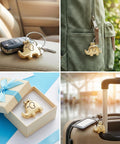 Sleek Silver Keychain With Chrome Tone Metal Charm, Screw Closure on keys, backpack, gift box, and luggage for quick access.