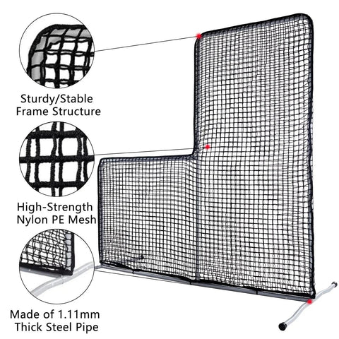 L Screen Baseball Pitching Net 7 By 7 Feet Portable For Backyard Batting Cage Practice Ideal For Coaches Parents And Youth Training
