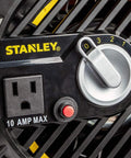 Heavy Duty Utility Blower With 3 Speed Portable Floor Fan, close-up of control dial and built-in outlet for airflow settings