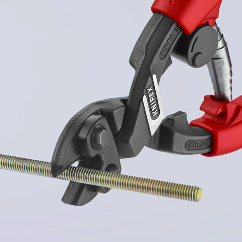 Comfort Grip Angled High-Leverage Cobalt Cut Diagonal Cut Pliers With 20-Degree Head cutting rod, spring-loaded handles visible