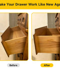 Before and after images of drawer sliding smoothly with Straight Up Center Track Replacement Drawer Slides Fixed Heavy Duty And Solid As A Rock With Rite Trak I Compatible Reinforced Plastic Dresser Glides No Drama Smooth Glide Repair Kit 10 Sets.