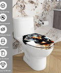 Elongated Toilet Seat Quiet Close Bathroom with a decorative dog design, fitted on a white toilet in a stylish bathroom.