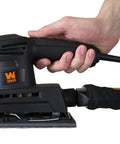 Hand using Electric 1/3 Sheet Sander With 12,000 OPM, 3-5/8 X 7-3/8 Inch Sanding Pad, Ultra Lightweight 3 Pound Tool, Dust Collection Bag