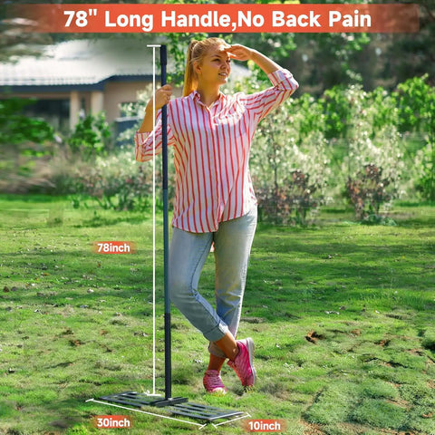Woman using Lawn Leveling Rake 30x10 Inch With 78 Inch Adjustable Handle Rust Resistant Steel Yard Tool for Backyards Gardens