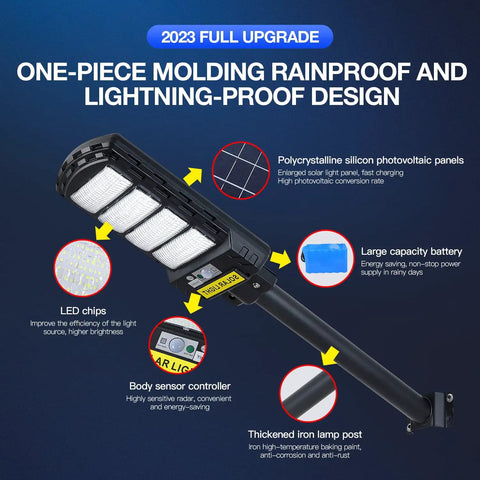 Heavy Duty 300W Solar Street Light Outdoor Waterproof 30000LM Dusk To Dawn With Motion Sensor And Remote Control For Courtyards, Gardens, Streets And Garage Wall Or Pole Mount