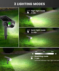 360 Degree Adjustable Beam Outdoor Spotlight Set showing 3 lighting modes on grass, highlighting focused beams