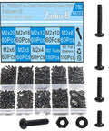 Eight Sizes M2 Pan Head Phillips Machine Screws Set 4mm To 20mm Black Carbon Steel Fasteners Kit With 150 M2 Nuts And 150 Washers