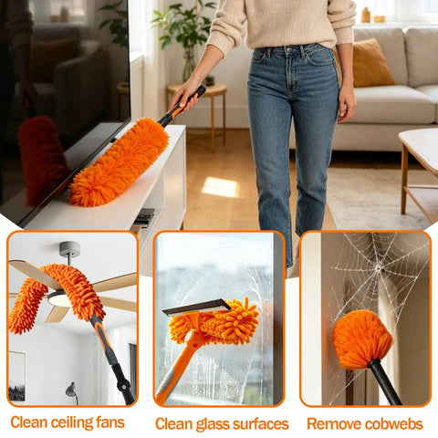 All In One High Ceiling Duster Replacement Heads Kit Fits Standard Threaded Poles With Swivel Joint For Easy Dusting cobwebs and glass