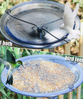 Heavy Duty Deck Mounted Glass Bird Bath With Secure Adjustable Clamp For Garden Railing showing bird bath and feeder with a clear view.