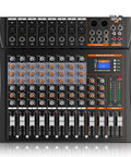 Front view of 8 Channel USB Audio Mixer With 24 Bit DSP, Bluetooth 5.0 Studio Sound Card for Streaming, Podcasting, Music Production