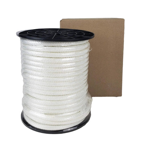 Flagpole Rope With Steel Wire Core 3/8 Inch, 100 Ft Spool, Solid Braid Polyester Halyard, UV Resistant, Anti Theft, Low Stretch, Galvanized Steel Cable Core, Built To Last White Jacket