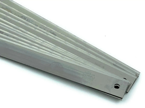 Handheld Floor Scraper Replacement Blades 8 Inch X 10 Inch Pack Of 10 Handy Single Sided For 6 Foot Extendable Scraper Great For Paint Adhesive And Grime Cleanup Sheffield Made, stack of blades close-up
