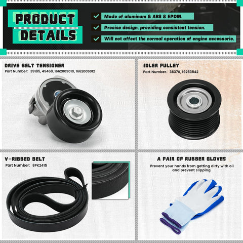 Top-Quality Serpentine Belt Tensioner Idler Pulley Drive Kit for 2007-2018 V8 4.6L and 5.7L Engines in Tough Trucks and Rugged Suvs
