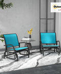 Set Of 2 Porch Glider Chairs With Metal Frame Breathable Mesh Curved Armrests High Back For A Smooth Chill Glide Outdoors