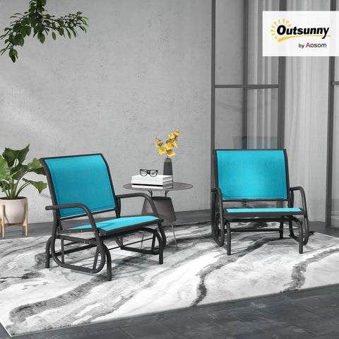 Set Of 2 Porch Glider Chairs With Metal Frame Breathable Mesh Curved Armrests High Back For A Smooth Chill Glide Outdoors