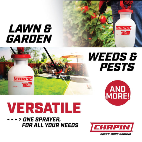1 Gallon Pump Sprayer For Lawn And Garden, Weeds, Pesticides And More, Lightweight Durable Sprayer displayed in garden setting