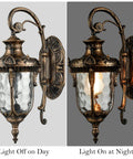 Bronze Outdoor Wall Light Fixture With Hammered Glass Shade on and off, weatherproof exterior sconce for home exterior.