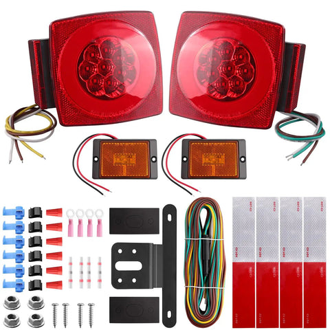 Submersible LED Trailer Light Kit With 26 Foot Wiring Harness And 2 Side Marker Lights Reflective Stickers Stop Turn Tail License Lights For Boat Trailer 12V DOT Certified components