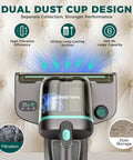 Heavy Duty Handheld Mattress Vacuum Cleaner With Knockout 15Kpa Suction showing dual dust cup design for better filtration.