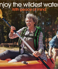 Woman kayaking with Roll Top Waterproof Dry Bag For Kayak Gear And Boat Essentials That Keeps Your Phone Safe In A Waterproof Case Heavy Duty Yet Lightweight Dry Sack For Adventure Camping Hiking And Water Sports on her back