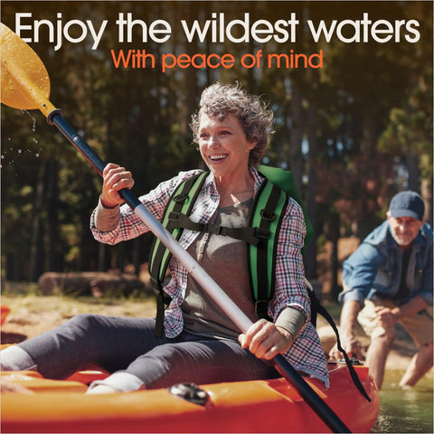Woman kayaking with Roll Top Waterproof Dry Bag For Kayak Gear And Boat Essentials That Keeps Your Phone Safe In A Waterproof Case Heavy Duty Yet Lightweight Dry Sack For Adventure Camping Hiking And Water Sports on her back