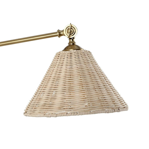 Rattan Wrapped Wall Sconce With Adjustable Swing Arm And Foldable Vintage Bedside Light Gold Finish With Wicker Shade Plug In Or Hardwire Brass Reading Lamp For Living Room Or Bedroom