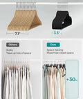 Velvet Non Slip Closet Hangers Pack of 50 with shoulder notches, showing space-saving design in a closet setup.