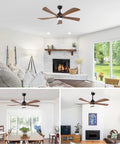 Neojoyoenix 52" 5PCS Solid Wood Blades Ceiling Fan with Lights Remote Control,Quiet DC Motor in a modern living room setting.