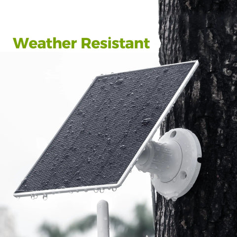 Power Up Your Outdoor Security Cams With This Ultra Efficient 5V Solar Panel 23 Percent Energy Conversion 9.8 Foot Cable USB C And Micro USB Compatible Weather Resistant 360 Degree Adjustable Bracket Works With Tapo Eufy Aosu And More mounted on tree showing weather resistance