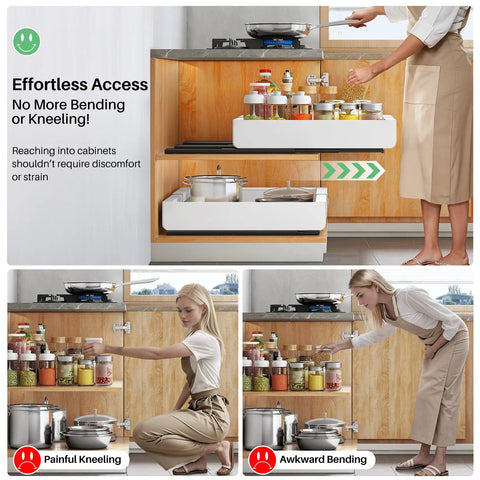 Heavy Duty Pull Out Cabinet Organizer Expands To Fit Twelve Through Twenty Inches, showcasing effortless access to pantry essentials.