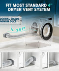 Magnetic 4 Inch Dryer Vent Connector Kit With 2.6 Ft Duct showing transparent washer setup and flexible aluminum duct