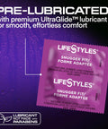 Snugger Fit Latex Condoms With UltraGlide Lubricant, 25 Count, featuring lubricated natural rubber packaging details.