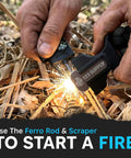 Survival Paracord Bracelet With Built In Compass And Fire Starter Kit lighting fire in outdoor setting