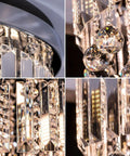 Crystal Chandelier 3 Light LED Flush Mount In Chrome, close-up of real crystal glass details and sparkling chrome edge
