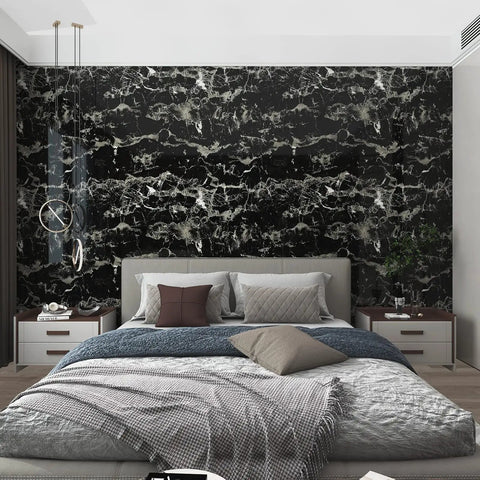 Bedroom wall with Extra Wide Black White Marble Contact Paper 31.5x197 Inches Peel And Stick Self Adhesive Vinyl Wallpaper