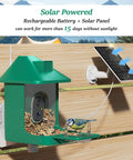 Smart Bird Feeder With Camera 2K Live View Solar Powered Outdoor WiFi Night Vision AI Identify Arrive Alerts Auto Record Videos