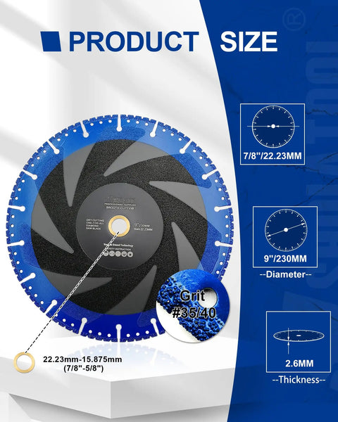 9 Inch Metal Cutting Diamond Blade For Rebar Sheet Metal Angle Iron And Stainless Steel All Purpose Cut Off Wheel Vacuum Brazed
