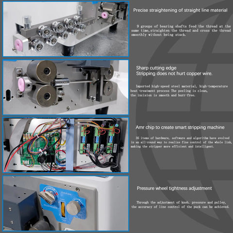Automatic Wire Stripper Machine With LCD Touchscreen And Cable Cutter 110V showing internal components and control panel details.
