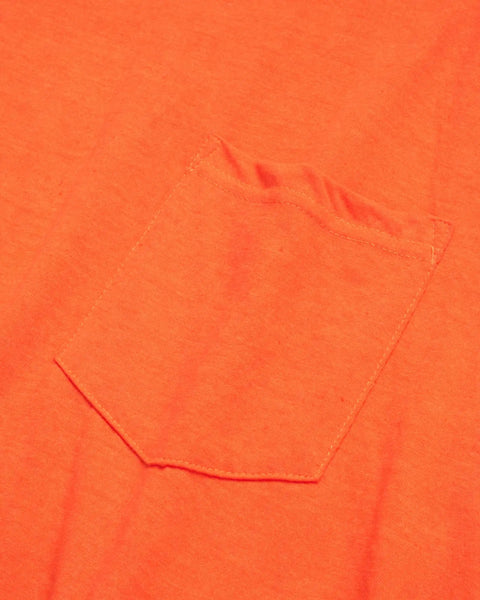 Close-up of chest pocket on High Visibility Safety Shirts for Men 4 Pack Short Sleeve Workwear Yellow Orange Durable Heavyweight Cotton