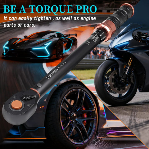 Half Inch Drive Torque Wrench Pro Grade With Dual Range Scales 10 To 170 Ft Lb 13.6 To 230.5 Nm For Auto, Motorcycle And DIY