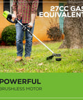Person using 80V Brushless Cordless String Trimmer With 16 Inch Cut, 0.080 Inch Dual Line for trimming grass in yard