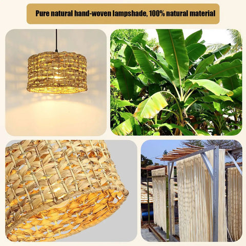 Natural Rattan Chandelier with Handwoven Wicker Pendant Light, showcasing materials and craft, Retro American Country Farmhouse Vibe.