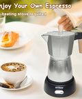 Electric Espresso Maker For Home Use No Stove Top Fuss Italian Moka Pot Style Cuban Coffee Maker Portable Silver on table