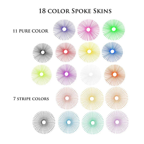 18 color options of 72Pcs Universal Wheel Spoke Wraps Skins For Motorcycle Dirt Bike Rims Purple High Temperature Resistant Plastic.