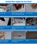 Step-by-step installation of 550Pcs Twinkle Starlight Fiber Optic Headliner Kit With 9.8Ft 0.03In Strands on car roof.