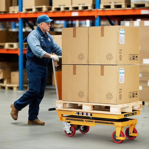 Heavy Duty Hydraulic Lift Table Cart With Single Scissor Mechanism And 1100 Lb Capacity, Yellow Finish, Max 34.7 Inch Vertical Height Rise For Reliable Industrial Workstation Support, moving boxes.