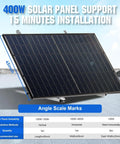 400W solar panel on 45-inch solar panel mount brackets with foldable tilt legs, adjustable kit for RV roof boat off grid