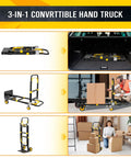 Upgraded 3-In-1 Folding Hand Truck Dolly For Home Office And Warehouse Converting From Two-Wheel Stair Climber To Four-Wheel Platform Cart Heavy Duty 600 Lb Capacity With Solid Wheels And Straps Orange, folded flat