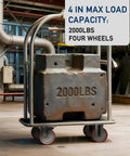 Beefy Four Inch Caster Wheel Set With Two Locking Brakes And Two Rigid Rollers Tough Steel Frame grunting under 2000lbs load.