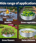 Image showing wide applications of the 60 Inch Fire Pit Ring Built From 0.8mm Galvanized Steel Heavy Duty Burn Barrel